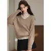 Suéter de Punto Sin Costuras de Lana "Cashmere Cepillado" para Mujer de Hong Kong y American Apparel, Suéter Base Color Café para Otoño e Invierno