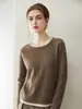 26 Novidades Outono/Inverno 100% Caxemira Suéter de Tricô Gola Redonda, Manga Longa, Macio e Solto, Color-Block, Camisa Base Falsa de Duas Peças para Mulheres