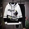Sudadera de Otoño para Hombre de Manga Larga Estampada con Empalmes Pulóver Marca de Moda Atractivo con Capucha Traje Holgado Tops Juveniles