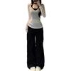 Moda Casual Simples Terno Feminino Verão Manga Longa Proteção Solar Camiseta Regata Halter Preguiçosa Solta Decote V Blusa Conjunto de Duas Peças