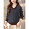 Suéter Feminino Gola V Estilo Coreano Outono Inverno 2026 Novo Estilo Mãe High-End Chique Tricô Solto Camada Base