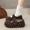 Zapatos de Algodón Cálidos Estilo Coreano de Invierno con Espalda Cerrada, Felpa Adicional, Tacón Oculto para Mujer, Zapatos de Algodón de Lunares, Zapatos Mary Jane con Velcro, Corte Bajo