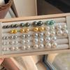 Aretes de Plata 925 Estilo Hong Kong Retro Shijia Fuerte Brillo Cristal Artificial Perla Tahitiana Foto Real Aretes Estilo Francés