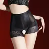 Pantis de encaje de cintura alta con control de abdomen y entrepierna abierta para mujer, ambiente de tentación sexy, moldeadores, escultura corporal, calzones talla grande