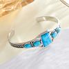 Pulsera Longrui Estilo Bohemio Europeo y Americano Retro Turquesa Tallada Calada Geométrica Pulsera Abierta Ajustable