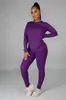 H217 Estación Independiente Transfronteriza Europea y Americana Suministro Otoño e Invierno Sudadera de Manga Larga de Color Sólido con Cuello Redondo y Conjunto de Pantalones Deportivos