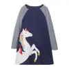 Vestido Nuevo de Niña para Primavera y Otoño Estampado unicornio unicornio Rayado de Niños Dibujos Animados Manga Larga de Niño Vestido Infantil