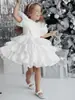 Vestido de Niña de las Flores Transfronterizo Blanco Crudo Lazo Manga Corta Boda Fiesta de Cumpleaños Navidad Estilo Princesa Infantil Beige