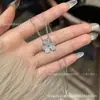 Vanjia Banhado a Ouro 18K Trevo da Sorte Pétala Trevo Completo com Diamante Corrente para Clavícula Pingente de Flor Única Anel de Flor Estilo Ins