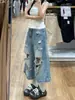 Calça Jeans Cropped Feminina de Verão com Rasgos e Pernas Largas Tamanho Plus Size Meninas Cheinhas Cintura Alta Solta Modeladora Retas Comprimento Médio Senso de Design