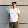 Camiseta Masculina Branca Americana Gola Pequena Ombro Direito Verão Fresca Pesada Manga Curta Mostra Músculos Esportiva Fitness Manga Três Quartos