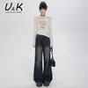 Jeans de Pierna Ancha Acampanados Estilo Americano para Mujer, Novedad Primavera y Otoño 2025 Cintura Alta Adelgazante Diseño Holgado Pantalones de Campana Largo hasta el Suelo