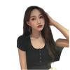 2026 Verano Nuevo Ajuste Delgado Corto Cuello Redondo Cintura Alta Adelgazante Elegante Cropped Manga Corta Camiseta Top para Mujer Tendencia Ins