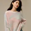 Suéter de mohair degradado de tacto suelto tejido a mano con cuentas redondas, nuevo estilo de principios de otoño, top de manga larga para mujer