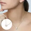 Collar con colgante de perla y diamante redondo de plata de ley S925, cadena para la clavícula, accesorios de collar superpuestos de nicho japonés y coreano, de alta gama, para todo tipo de atuendos