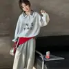 Moletom Novo de Primavera para Meninas com Gola Reversível Roupa Infantil Primavera e Outono para Meninas Gola Xadrez Top Casual Atacado Estilo Coreano