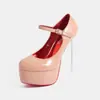 Ventas directas de fábrica, venta al por mayor de nuevos estilos europeos y americanos, zapatos de mujer de punta redonda, corte bajo, con una sola tira, suela roja, plataforma impermeable y tacón de aguja.