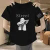Comercio Electrónico Transfronterizo~Camiseta de Manga Corta Reductora de Edad con Etiqueta Cortada de Gama Alta para Mujer Verano Holgada Cuello Redondo Camiseta Estampada Irregular para Mujer