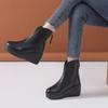 Botas de cuña de piel auténtica para otoño e invierno de 2024, botas de piel de vaca con plataforma y suela gruesa, botas de algodón con forro polar, botas individuales con plataforma.