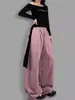 Pantalones Casuales Rosa Mariposa Lavados Desgastados de Street Dance Jazz para Mujer Verano Caída Sueltos Perezosos Pierna Ancha Pantalones Deportivos