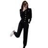Traje de Moda para Mujer de Manga Larga Otoño Nuevo Estilo Coreano Slim y Elegante Negro Ropa Deportiva Casual Conjunto de Dos Piezas