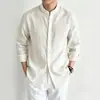 Camisa de Lino Tencel Transfronteriza 2026 para Hombre, Estilo Old Money de Otoño, Camisa para Hombre de Cuello Chino Nuevo Sofisticado de Mediana Edad