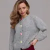 Comercio Exterior Otoño e Invierno Cárdigan de Punto Transfronterizo Botones en Forma de Corazón Color de Contraste Estilo Perezoso de Gama Alta Chaqueta Nueva Holgada de Cuello Redondo