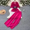 Conjunto de Duas Peças para Mulheres Verão Estilo Levemente Maduro Redutor de Idade Sensação Preguiçosa Top com Detalhe de Rebite Cintura Marcada Calça Wide Leg de Cintura Alta