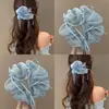 Goma para el pelo de malla azul suave estilo bosque con perlas artificiales, accesorio para el pelo con atmósfera dulce y de cuento de hadas primaveral