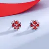 Runxin Nuevo Conjunto de Collar de Trébol de Cuatro Hojas Rojo Pendientes y Anillo de Circonita Rojo Granate Joyería Conjunto de Trébol de Cuatro Hojas