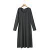 Vestido Longo de Tricô Runchi Plus Size Meio Aberto com Decote V, Cintura Marcada com Drapeado 9038 Vestido Elegante de Alta Qualidade Feminino