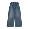 Jeans de Primavera y Otoño para Niñas 2025 Nuevo Estilo Pantalones de Pierna Ancha Bordados en Bolsillo Trasero para Niños Mayores Pantalones Largos Rectos Casuales