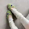 Sapatos Femininos Baixos de Strass Estilo Fada Francesa 2026 Primavera Novos Bico Redondo Slip-On Planos Sapatilhas Vovó