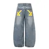 Jeans retro estilo americano bordados a punto de cruz, unisex, nueva colección otoño 2026, corte holgado, casual, pantalones de pierna ancha, modernos
