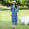 Vestido feminino de alta qualidade na cor vermelho rosa plus size para mães, vestido de algodão e seda que disfarça a barriga e emagrece, vestido de praia azul de corte solto com barra larga para usar por cima
