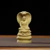 Caja pequeña de boj antiguo envejecido con hoja pequeña, serpiente finamente tallada, adorno de Buda Shakyamuni, colección antigua, artesanía, decoración del hogar
