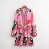 Vestido longo de verão feminino 2022, estilo europeu e americano, com flores posicionadas, manga longa 5850