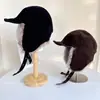 Sombrero Aviador de Gamuza Ca4 Japonés para Mujer, Grueso y Cálido para Otoño e Invierno, Sombrero Lei Feng con Bordes de Felpa, Protección para los Oídos, Sombrero de Equitación Moderno