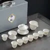 Porcelana branca gorda de carneiro Dehua conjunto de chá kung fu atacado empresa imprimível logotipo conjunto de presente de inauguração caixa de presente