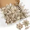 Flores de Decoración Navideña Poinsettia - 12 Piezas Poinsettias Artificiales Rojas Doradas Adornos para Árbol de Navidad Brillantes para Navidad Año Nuevo Boda Fiesta Corona Guirnalda DIY Decoración