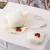 Bolsa Fresca Pequena Proteção Solar Chapéu de Sol Chapéu de Praia de Verão para Crianças Chapéu de Palha Ondulado Chapéu de Sol Dia das Crianças Presente de Aniversário