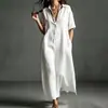 Ropa de mujer de comercio exterior europea y americana 2026, vestido casual liso para uso diario, vestido largo de manga corta con cuello estilo vacacional de playa