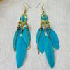 Aretes transfronterizos de Amazon con borla retro de plumas, largos, de lujo ligero, con gota de color al óleo, aretes de lujo ligero en stock, lote