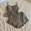 Pijama Feminino de Verão com Sutiã Embutido, Camisola e Shorts Conjunto de Duas Peças Novo Estilo Puro e Sexy Algodão Modal Roupa de Dormir