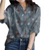 Transfronterizo 2022 Europa y Estados Unidos Nuevo wish Top de Manga Larga Cuello Mao Elegante para Viaje Holgado Camisa Estampada