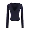 Camiseta sexy y seductora de manga larga, escote en V profundo y pronunciado, nuevo estilo de otoño, entallada a la cintura, corte ajustado, corta, top básico sexy para mujer
