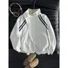 Hoodie Cardigan Flor Branca Cinza Gola Alta Masculino Outono Estilo Americano Patchwork Listrado Jaqueta Esportiva cleanfit Jaqueta Curta