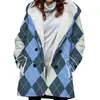 [Processamento Personalizado] Trench Coat Feminino de Comprimento Médio com Design Impresso em 3D, Casaco Quente Estilo Americano com Forro de Lã para Mulheres