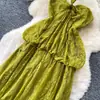 Vestido Camisola de Encaje de Puro Deseo Estilo Francés para Mujer, Vestido Largo Elegante de Verano de Cintura Alta Línea A con un Ambiente Vacacional