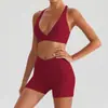 Conjunto de Sutiã Esportivo de Manga Curta com Gola Halter e Bolso para Corrida e Yoga Calça Longa e Curta para Mulheres